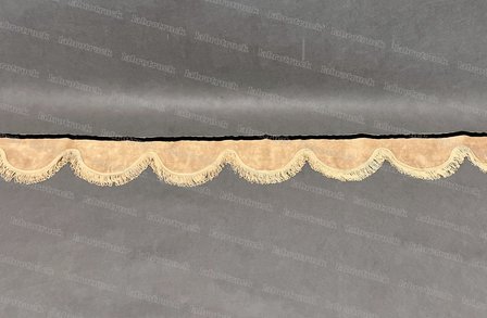 OP is OP Raamband /voorraamstrook TYPE 1, Kleur:  SP5 CAPPUCCINO  met Zandkleur F50-3 enkel viscose franje 5 cm