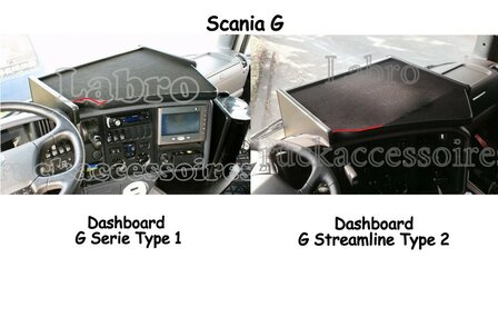 Dashboardtafel midden zwart met kleedje bovenste mat naar keuze geschikt voor  SCANIA G 2005 t/m 2016  ( gefreesd )