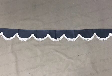 Dit is een uitverkoopkleur Kleur SP11.  Raamband /voorraamstrook TYPE 1,  donkerblauw SP 11 met dubbel korte viscose franje 5 cm