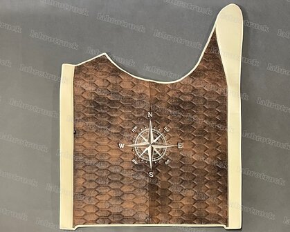 ACTIE! Set tunnelhoes met vloermatten geschikt voor DAF XG/XG+, zijkanten glad beige L48, middenstuk prit patroon horizontaal bruin TH4. Vloermatten prit patroon horizontaal bruin TH4 (let op! passagier is een klapstoel).