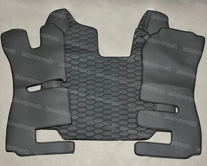Actie : Tunnelhoes met vloermatten (passagierstoel is een klapstoel) geschikt voor SCANIA R STREAMLINE  volledig zwart, midden zwart LH1 patroon horizontaaal lederlook. 