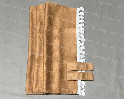 ACTIE: Zijgordijnen alcantara plus chocoladebruin SP 24 met luxe kwasten in witte kleur L70-1 (maat: 98 cm) 