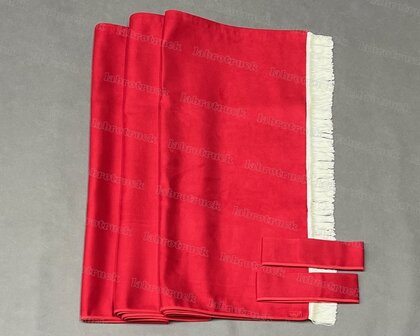 ACTIE: Zijgordijnen alcantara plus rood SP9 met lange viscose franjes in crem&eacute; kleur F80-8 (maat: 90 cm) 