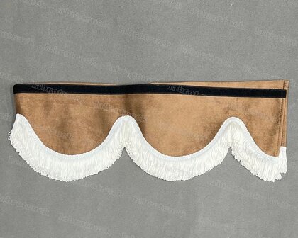 SALE : Raamband /voorraamstrook TYPE 1, Kleur: bruin SP4 met 5 cm dubbel GEBROKEN WIT FRANJES 