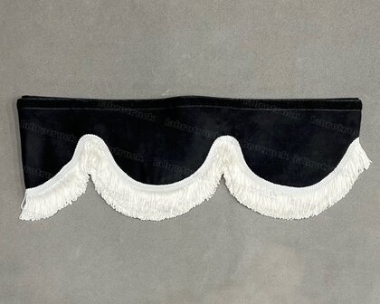 SALE : Raamband /voorraamstrook TYPE 1, Kleur: zwart SP1 met 5 cm dubbel GEBROKEN WIT FRANJES 