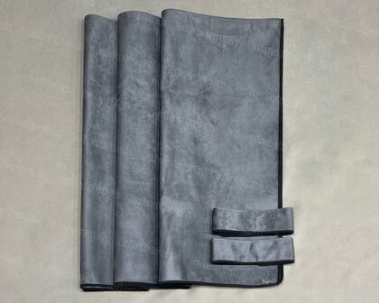 ACTIE : Zijgordijnen ALCANTARA PLUS  antraciet SP17 met zwarte AFWERKRAND, embrasses antraciet SP17 met zwarte AFWERKRAND (maat: 90 cm)