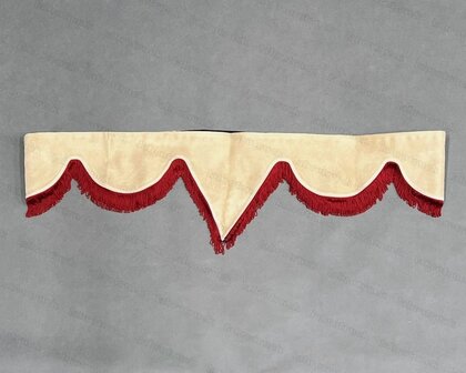 OP is OP Raamband TYPE 4, Kleur: OUDE beige met bordeauxrood enkel viscose franjes 5 cm