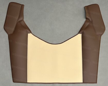 VOORRAAD VOORDEEL! Tunnelhoes geschikt voor ACTROS MP4 autotransport CompactSpace-cabine  (met 320 mm hoge motortunnel) Labro Serie, zijkanten chocoladebruin L21, midden cappuccino L5. Logo optioneel.