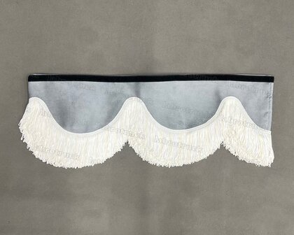 SALE : Raamband /voorraamstrook TYPE 1, Kleur: licht grijs SP16 met dubbel GEBROKEN WIT FRANJES