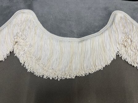 SALE : Raamband /voorraamstrook TYPE 1, Kleur: licht grijs SP16 met dubbel GEBROKEN WIT FRANJES