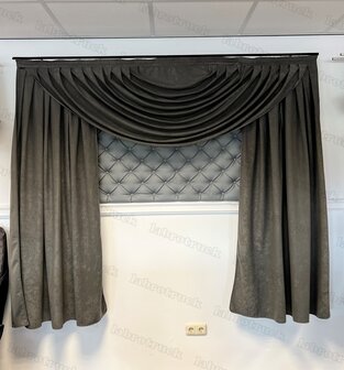 VOORRAAD VOORDEEL! Tussengordijnen  wolkgordijn 1 boog (45 cm) met lange zijkanten (zonder franjes) in antraciet kleur M17 (B 196 cm x H 140 cm). 