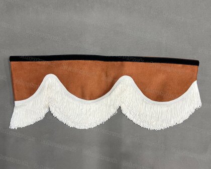 SALE : Raamband /voorraamstrook TYPE 1, Kleur: cognacbruin SP3 met dubbel GEBROKEN WIT FRANJES