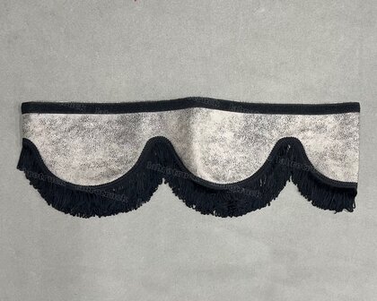 OP IS OP Raamband /voorraamstrook TYPE 1, Kleur: PRIT oud paper dust T32  met enkel viscose franjes 5 cm zwart