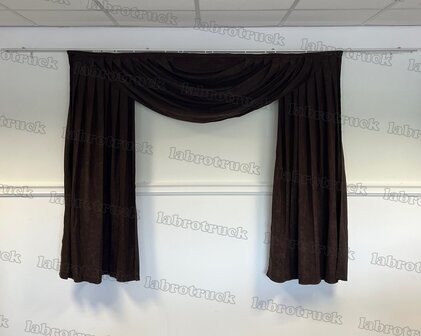 VOORRAAD VOORDEEL! Tussengordijnen  wolkgordijn 1 boog (45 cm) met lange zijkanten (zonder franjes) in donkerbruin/mokka M28 (B 196 cm x H 170 cm). 