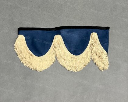 Dit is een uitverkoopkleur Kleur SP11.  Raamband /voorraamstrook TYPE 2,  donkerblauw SP 11 met dubbel lange viscose franje 8 cm