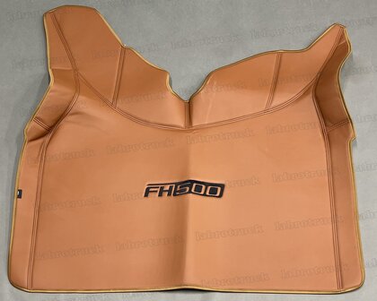 Tunnelhoes geschikt voor VOLVO FH 5/4 volledig glad lederlook cognacbruin L3 met zwarte stiksels en zwarte borduring.