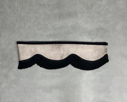 SALE: Raamband / voorraamstrook TYPE 8, oud paper dust SP32 met dubbel 5 cm franjes in zwart F50-2.