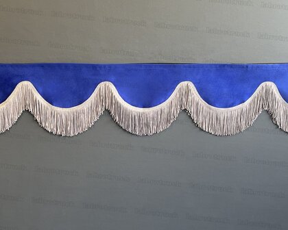 SALE : Raamband /voorraamstrook TYPE 1, Kleur: oud kobaltblauw SP7 met dubbel donkergrijs FRANJES 
