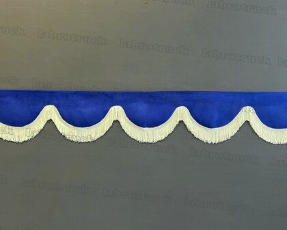 SALE : Raamband /voorraamstrook TYPE 1 5 cm, Kleur: oud kobaltblauw SP7 met dubbel crem&eacute; FRANJES