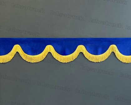 SALE : Raamband /voorraamstrook TYPE 1 5 cm, Kleur: oud kobaltblauw SP7 met dubbel honing FRANJES