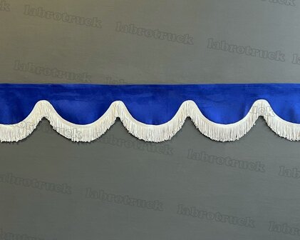 SALE : Raamband /voorraamstrook TYPE 1 5 cm, Kleur: oud kobaltblauw SP7 met dubbel zilvergrijs FRANJES 