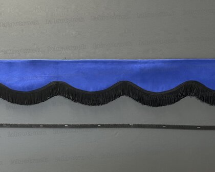 SALE : Raamband /voorraamstrook TYPE 8, Kleur: oud kobaltblauw SP7 met dubbel zwarte franjes F50-2