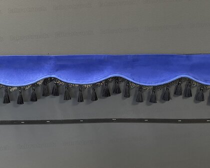 SALE : Raamband /voorraamstrook TYPE 8, Kleur: oud kobaltblauw SP7 met zwarte kwasten