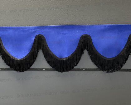 SALE : Raamband /voorraamstrook TYPE 2, Kleur: oud kobaltblauw SP7 met dubbel zwarte franjes F80-2