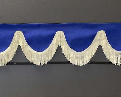 SALE : Raamband /voorraamstrook TYPE 2, Kleur: oud kobaltblauw SP7 met dubbel creme franjes F80-8