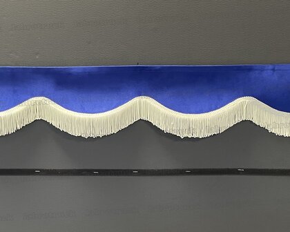 SALE : Raamband /voorraamstrook TYPE 8, Kleur: oud kobaltblauw SP7 met dubbel crene franjes F50-8