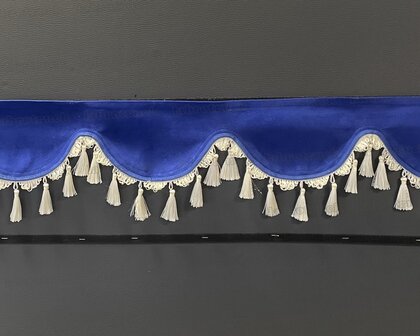 SALE : Raamband /voorraamstrook TYPE 1, Kleur: oud kobaltblauw SP7 met creme kwasten