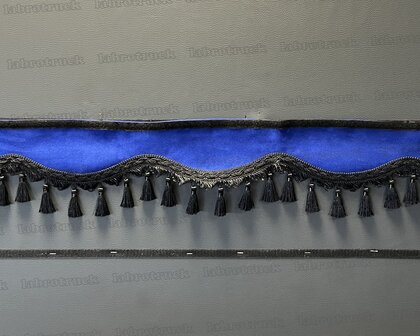 SALE : Raamband /voorraamstrook TYPE 8, Kleur: oud kobaltblauw SP7 met zwarte kwasten