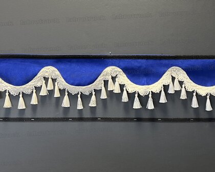 SALE : Raamband /voorraamstrook TYPE 1, Kleur: oud kobaltblauw SP7 met creme kwasten