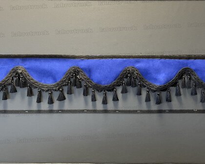 SALE : Raamband /voorraamstrook TYPE 1, Kleur: oud kobaltblauw SP7 met zwarte kwasten