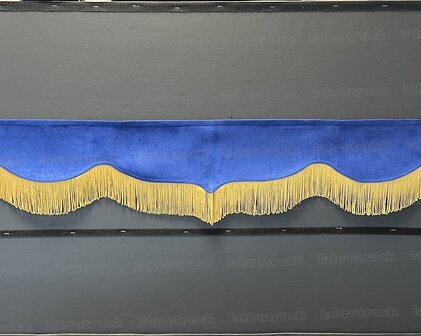 SALE : Raamband /voorraamstrook TYPE 3, Kleur: oud kobaltblauw SP7 met enkel goud/honing franjes F80-4