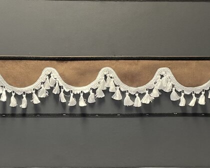 SALE : Raamband /voorraamstrook TYPE 1, Kleur: chocobruin SP24 met witte katoenen kwasten