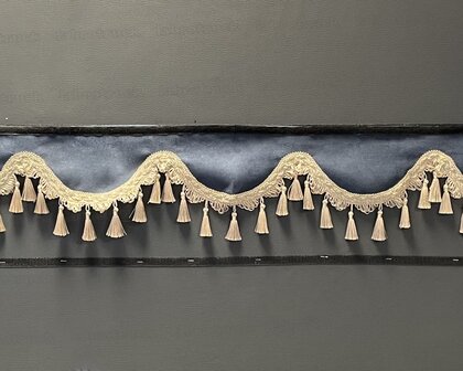 SALE : Raamband /voorraamstrook TYPE 1, Kleur: oud donkerblauw SP11 met beige/zand luxe kwasten