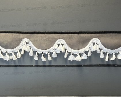 SALE : Raamband /voorraamstrook TYPE 1, Kleur: oud antraciet SP27 met witte katoenen kwasten