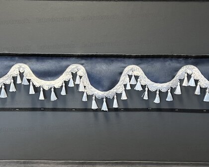 SALE : Raamband /voorraamstrook TYPE 6, Kleur: oud donkerblauw SP11 met witte luxe kwasten