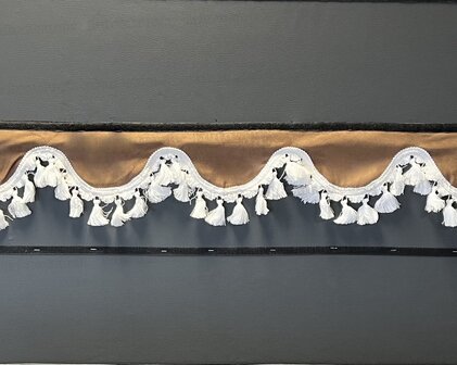 SALE:Raamband TYPE 5 , Kleur: bruin SP4 met witte katoenen kwasten