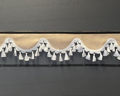 SALE: Raamband TYPE 1, Kleur: beige SP48 met witte katoenen kwasten