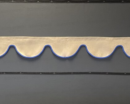 SALE: Raamband TYPE 1, Kleur: beige SP 48 zonder franjes met blauwe afwerkrand