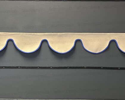 SALE: Raamband TYPE 1, Kleur: beige SP 48 zonder franjes (binnenkant en afwerkrand oud kobaltblauw SP 7)