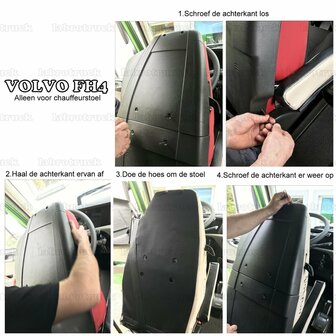 SALE! Set stoelhoezen geschikt voor VOLVO FH5 / AERO / FH4 &ndash; Zijkanten zwart lederlook L1, middenstuk rood Deens pluche, zonder logo