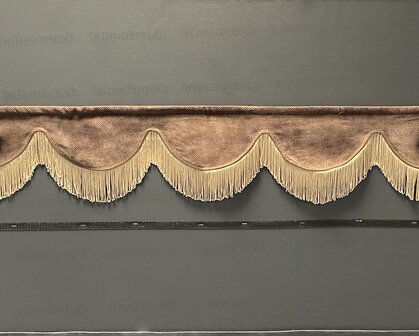 SALE: Raamband type 1, Kleur: chocoladebruin SP 21 met beige/zandkleur franjes F80-3