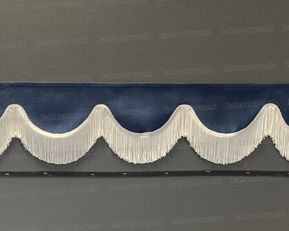 SALE: Raamband TYPE 1, Kleur: donkerblauw SP 18 met dubbel witte franjes F80-1