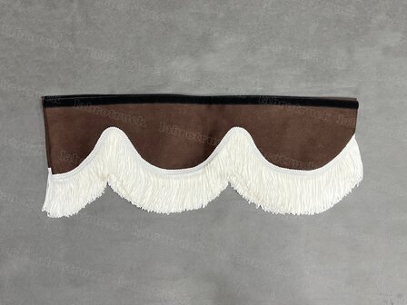 SALE : Raamband /voorraamstrook TYPE 1, Kleur: chocoladebruin SP21 met dubbel GEBROKEN WIT FRANJES