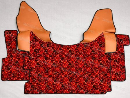 OP VOORRAAD &ndash; ACTIEPRIJS ✅ 3 delige set geschikt voor DAF XF euro 6 (2013t/m 2017) tunnelhoes + vloermatten, cognacbruin L3 met deens rood.