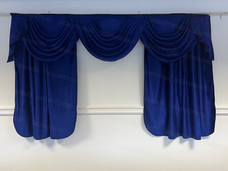 💥OP is OP!Set tussengordijnen donkerblauwe afwerkrand  starter (140 cm, oud kobaltblauw S7), wolkgordijn 3 bogen (B:200 cm x H:60 cm) met korte zijkanten (oud kobaltblauw SP7). Sierkussen met Labro logo gratis!