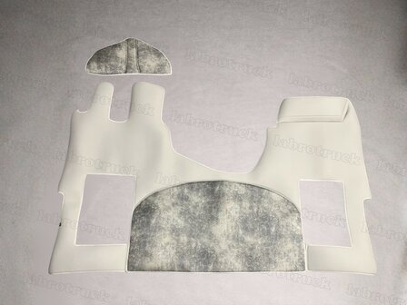 OP VOORRAAD &ndash; ACTIEPRIJS ✅Tunnelhoes met vloermatten in een deel geschikt voor MERCEDES ACTROS MP5  (voor een vaste stoel), glade lederlook, steenbeige L41middenstuk met prit stof T41 ,Stuurkolom met prit T41 logo optioneel. 